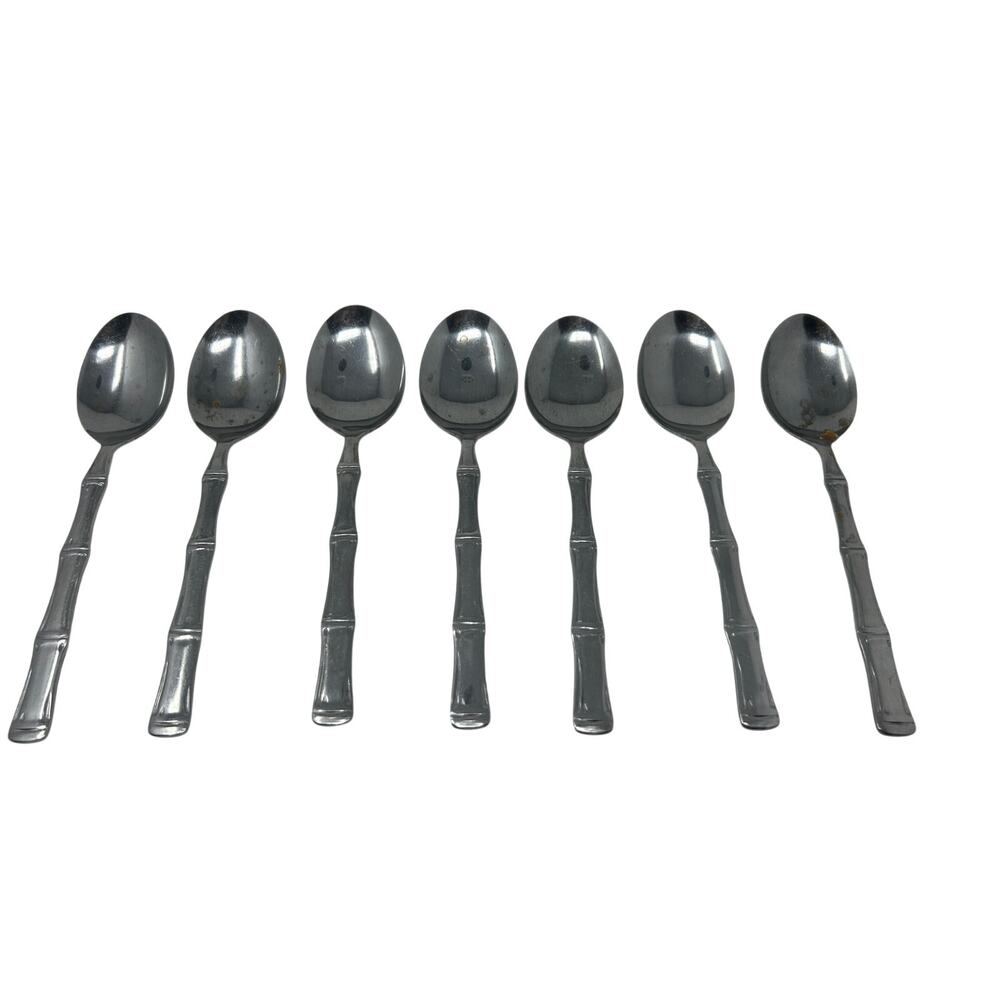 Northland Stainless Japan Bamboo‑Handle Spoons – Set of 6 Vintage Flatware